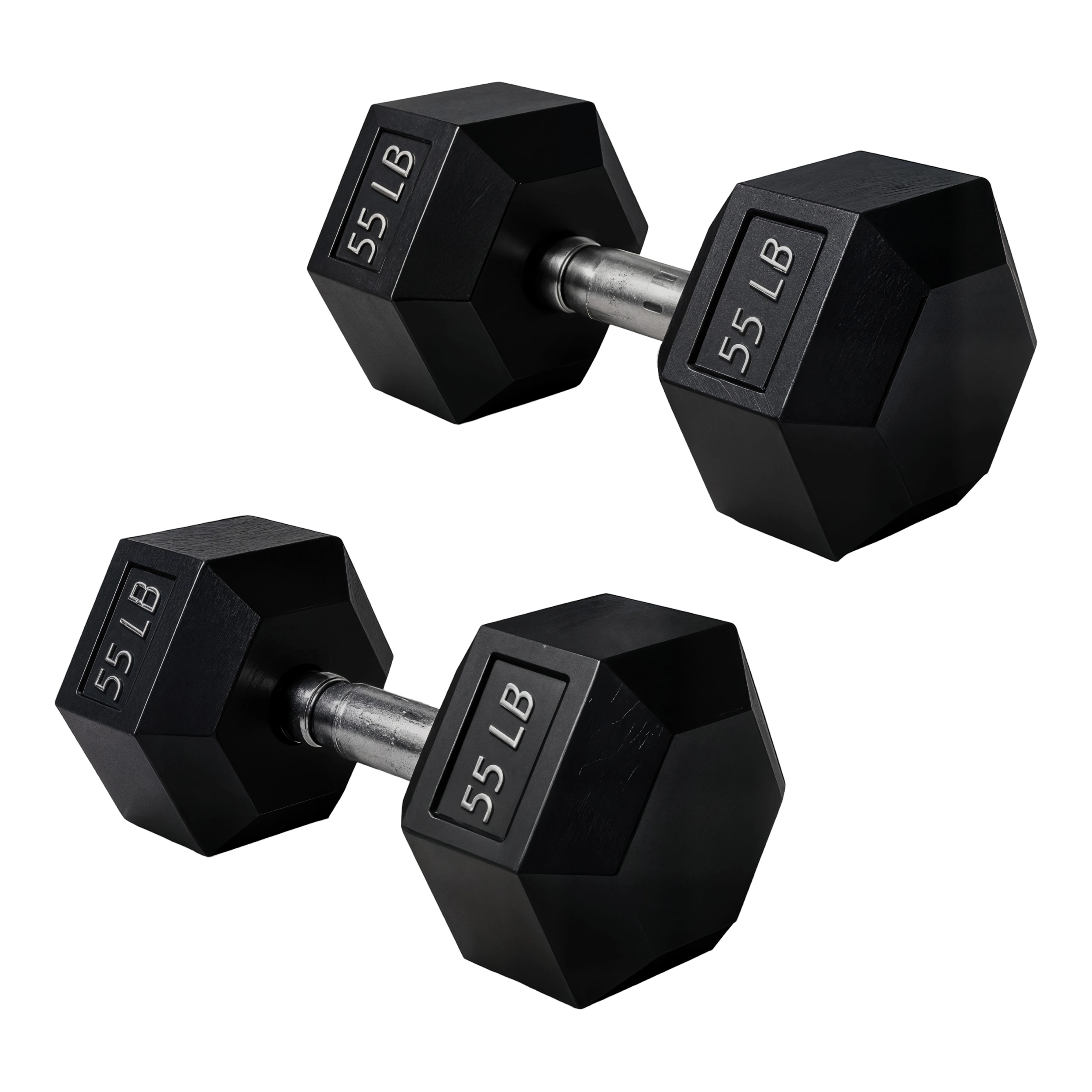 55 LB Rubber Hex Dumbbells