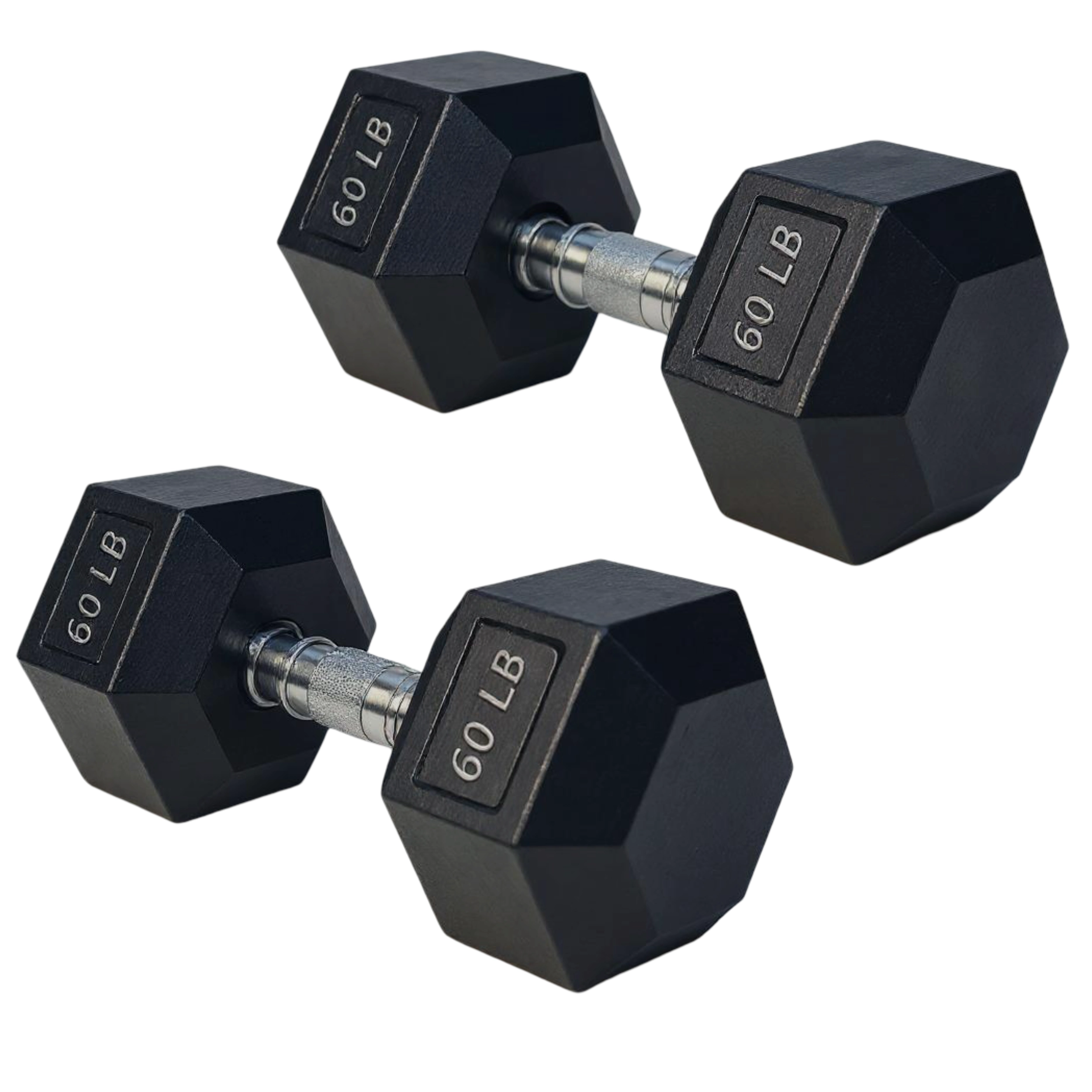 60 LB Rubber Hex Dumbbells