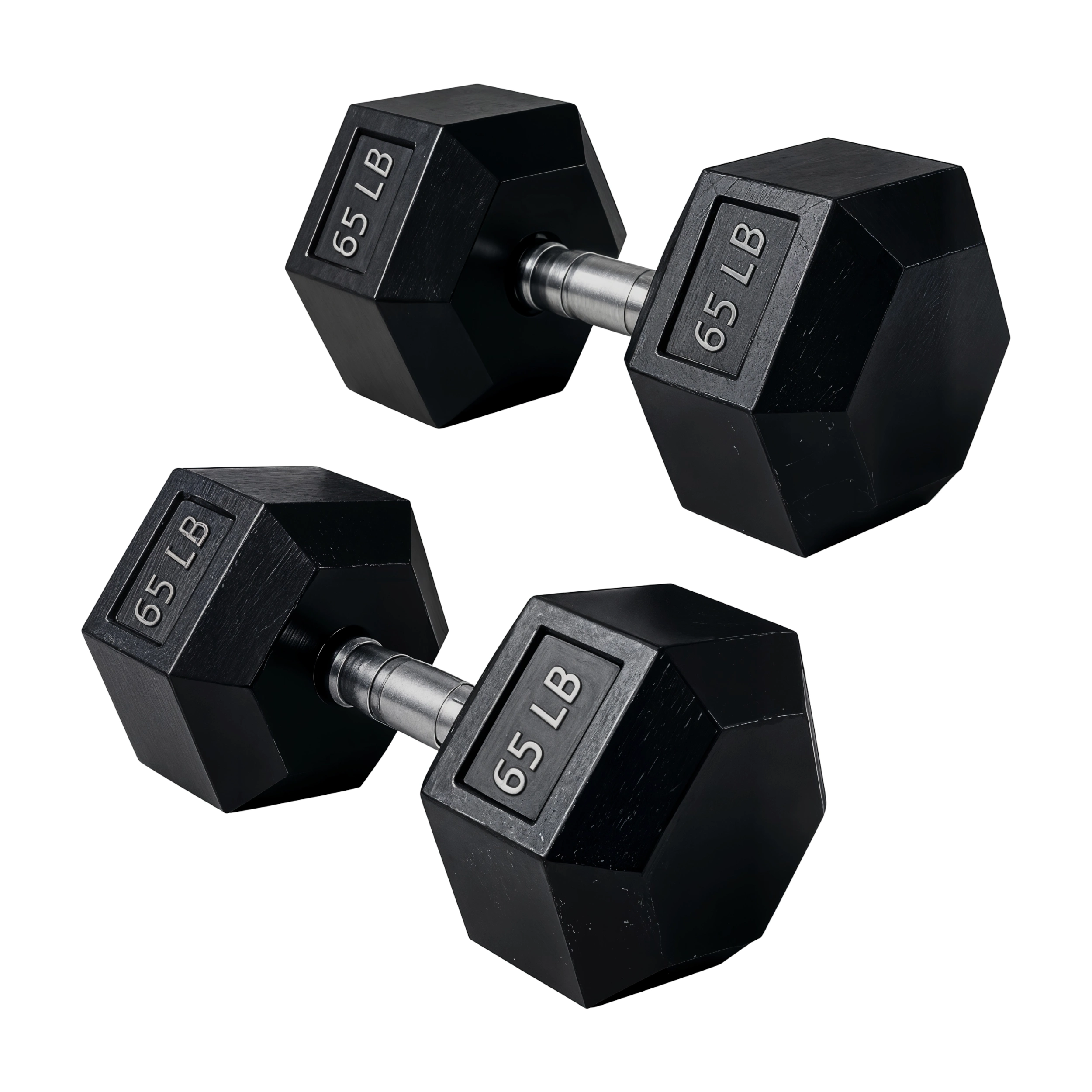 65 LB Rubber Hex Dumbbells