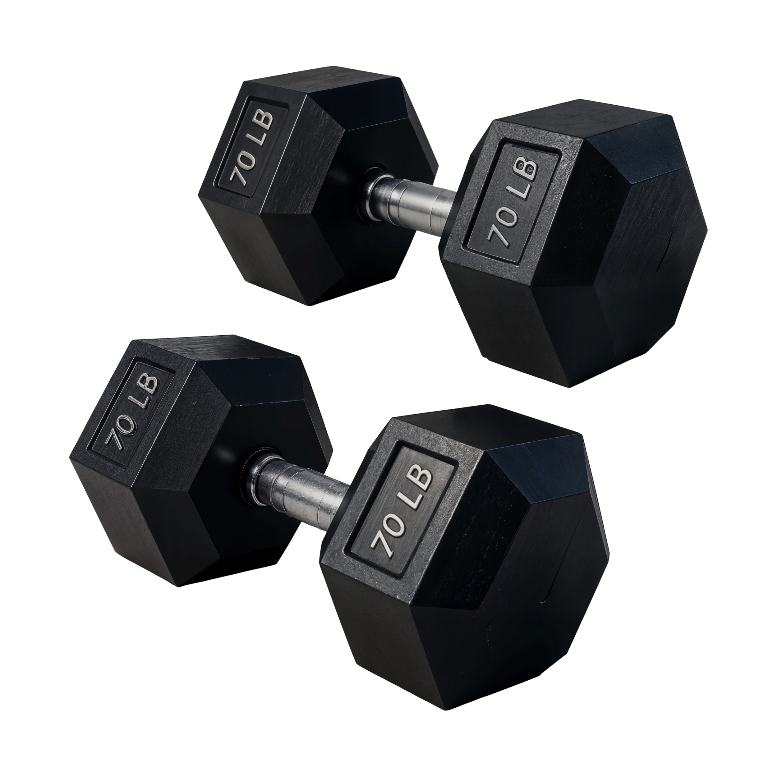 70 LB Rubber Hex Dumbbells